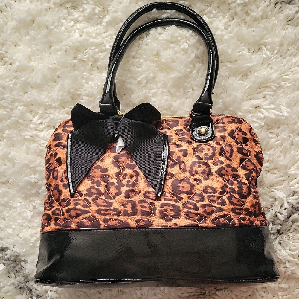 Betsey Johnson Brown and Black Shoulder Bag with Leopard Print NWOT